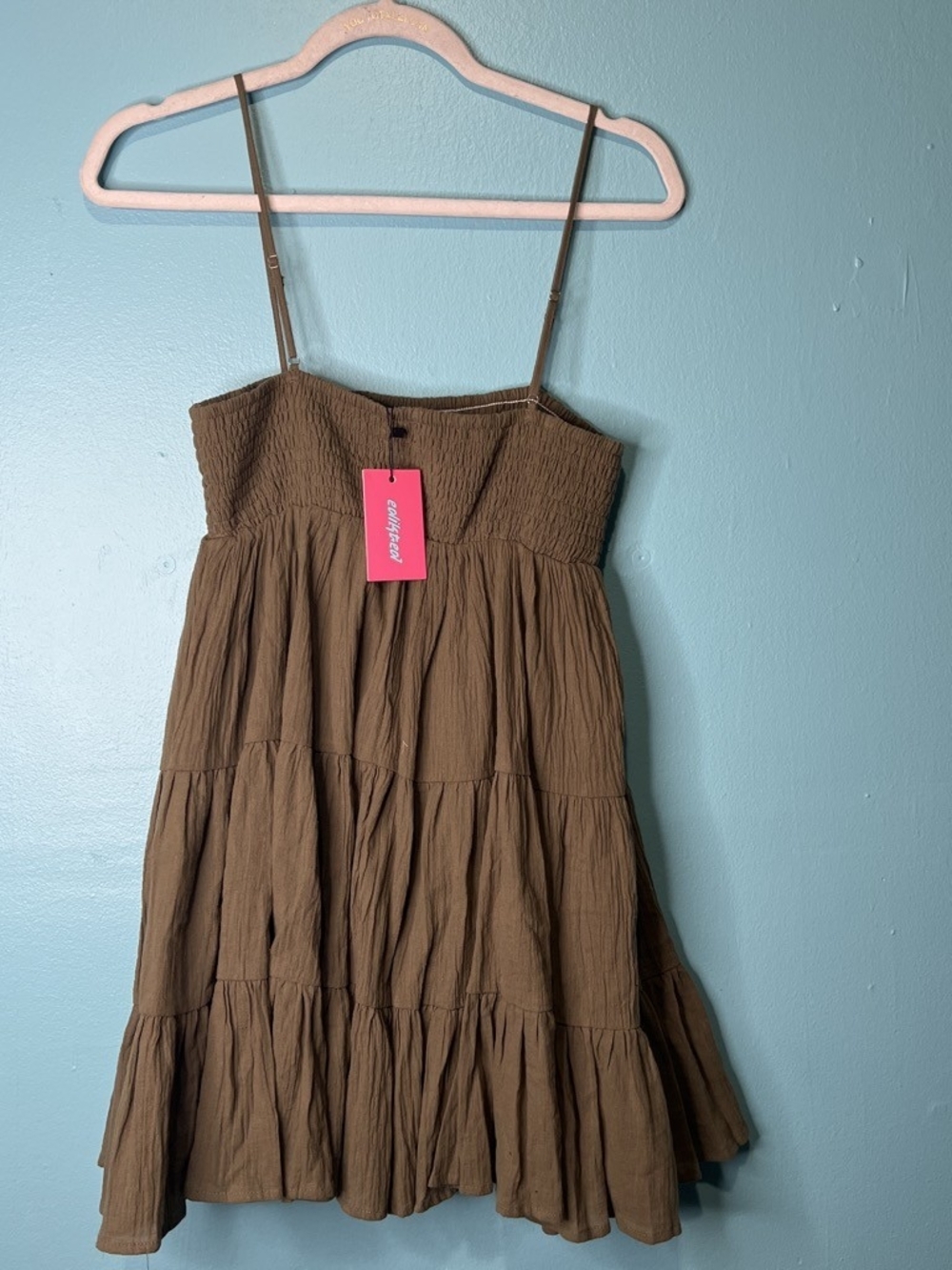 Edikted Olive Tiered Smocked Mini Dress